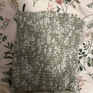 Garage Green and White Smocked Top